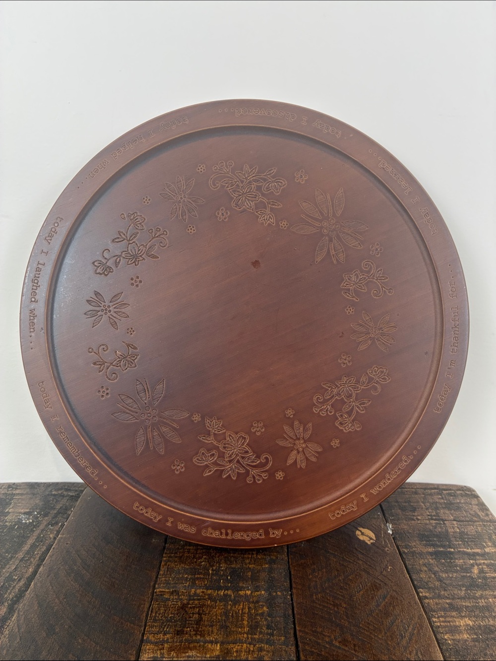 Round Wooden Table Top Lazy Susan Floral Engraving Talk Points Family Dinner